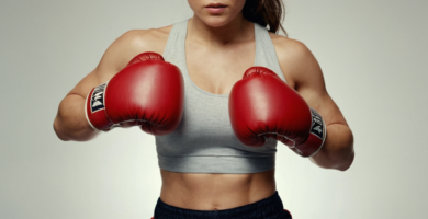 chica con un peso adecuado y una figura definida por la práctica del boxeo